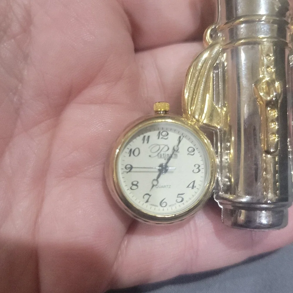 PLATINUM Miniature Desk Clock Golf Club, Bag & Ball Two Tone